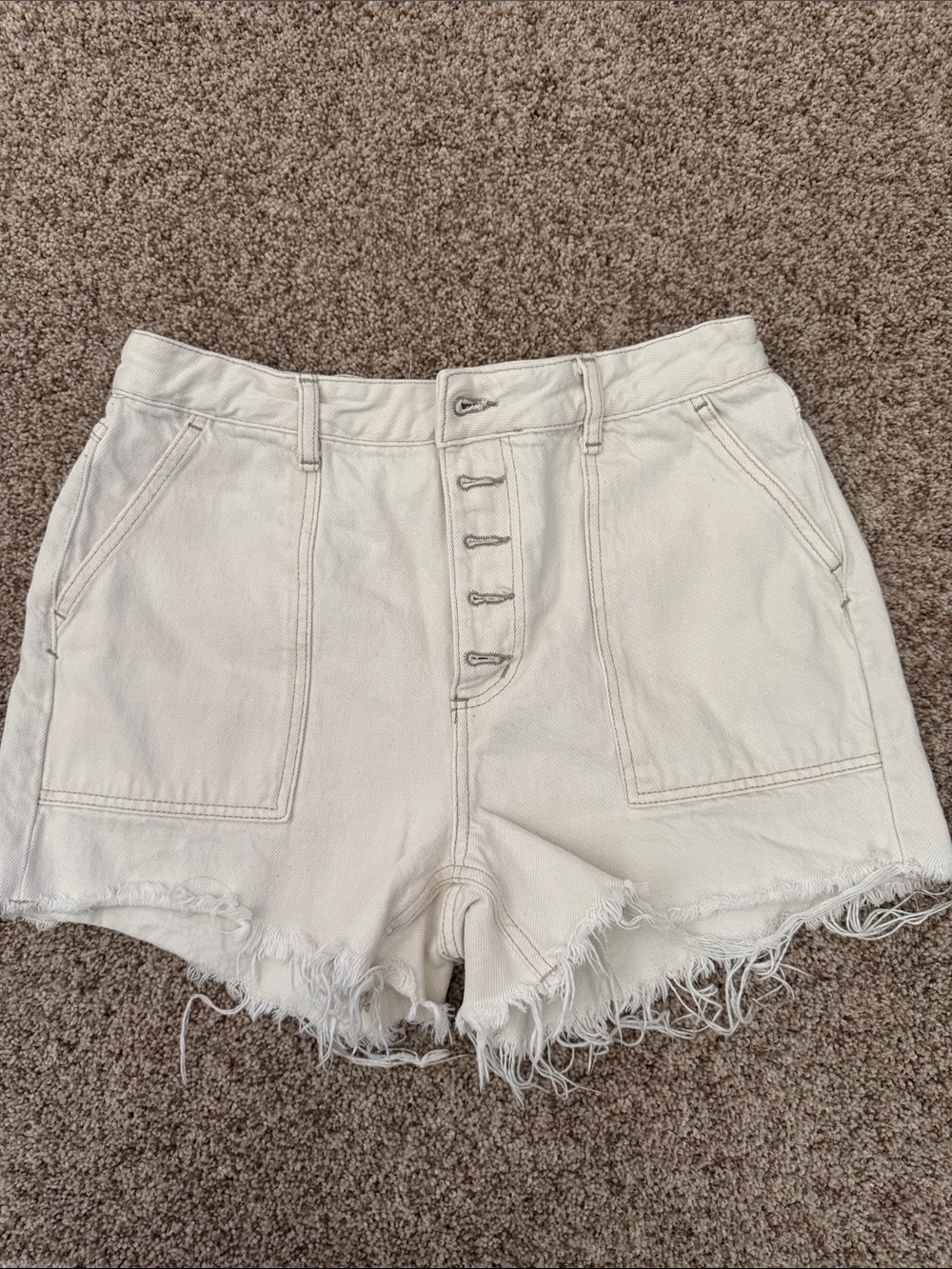 Free People High-Waist Off-white Frayed Hem Women's Denim Shorts